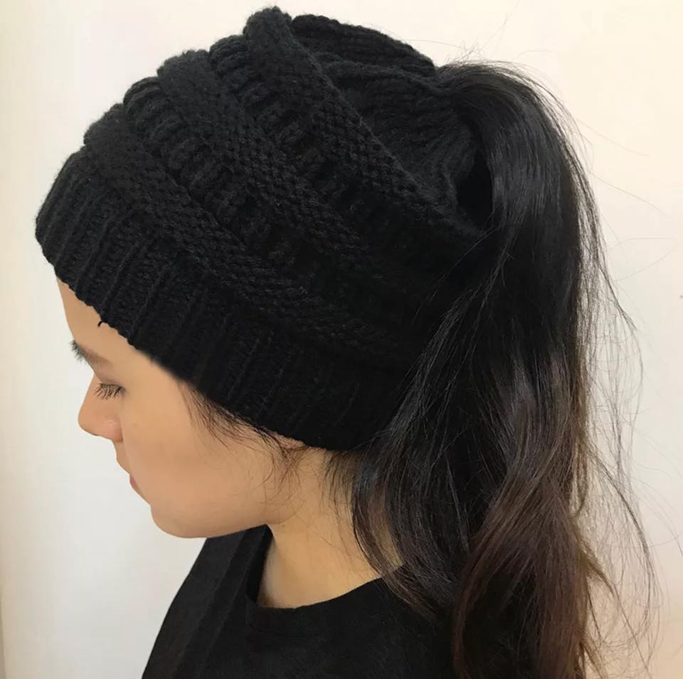 Warm winter ponytail beanie
