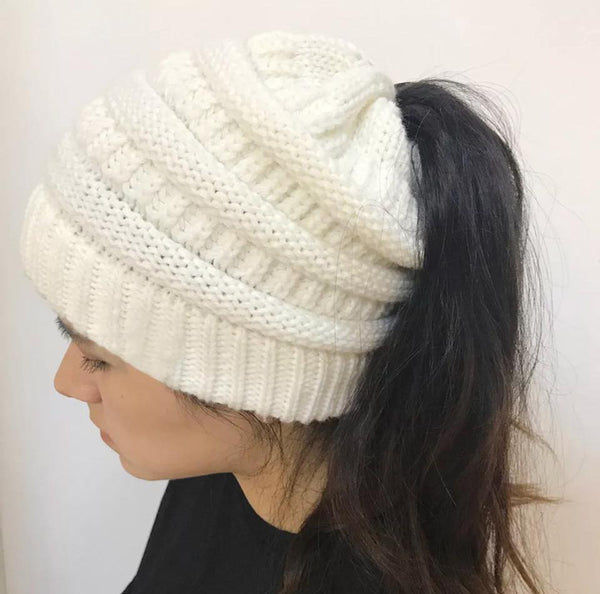 Warm winter ponytail beanie