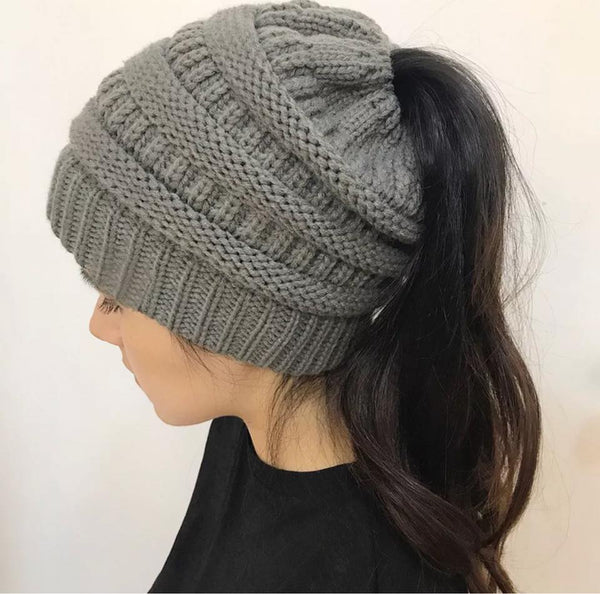 Warm winter ponytail beanie