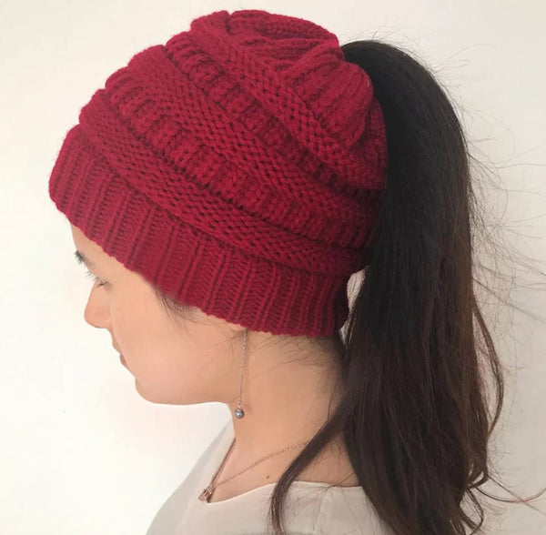 Warm winter ponytail beanie