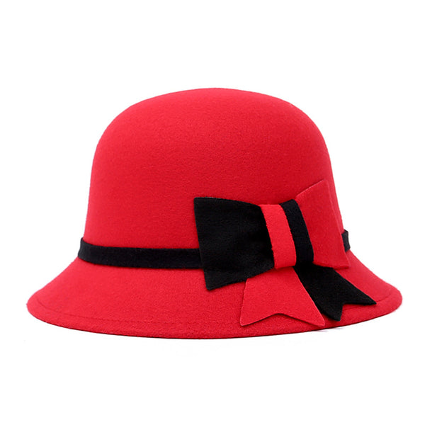 Bowknot cloche woolen hat