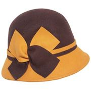 Two tone wool felt cloche with bow