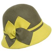 Two tone wool felt cloche with bow