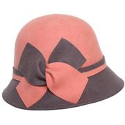 Two tone wool felt cloche with bow