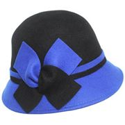 Two tone wool felt cloche with bow